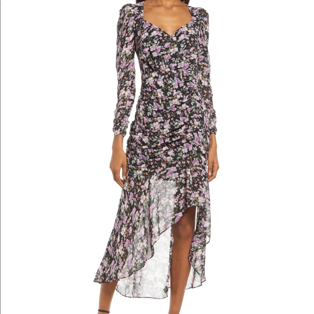 Floral Print Ruched Long Sleeve Dress